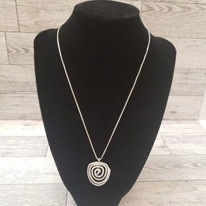 Spiral Swirl Pendant Necklace 18" box chain 925 Silver Italy Modernist Handmade